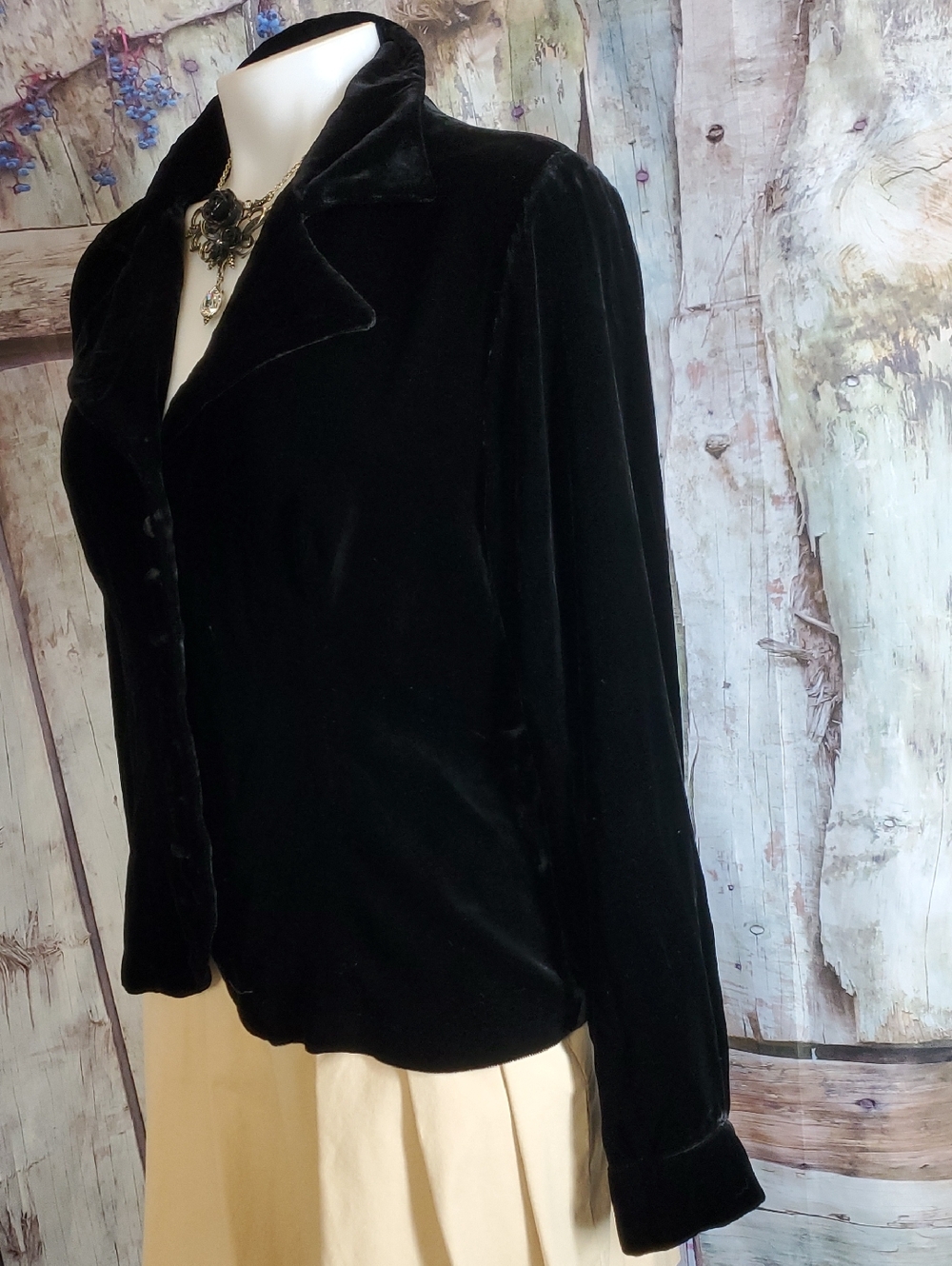 J Peterman 14 Black Velvet Button-Front Jacket Blouse un-lined shrug - Picture 3 of 6
